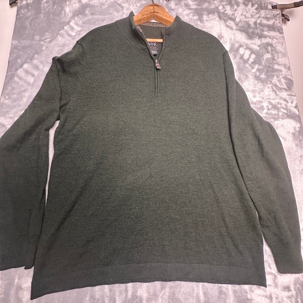 Jos A Bank Traveler  1/4 Zip Merino Wool Green Pullover‎ Sweater Size Large